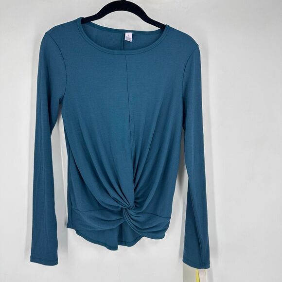 All in Motion NWT Women's LS Ribbed Twist-Front T-Shirt Teal Blue Size S Active - Picture 2 of 11
